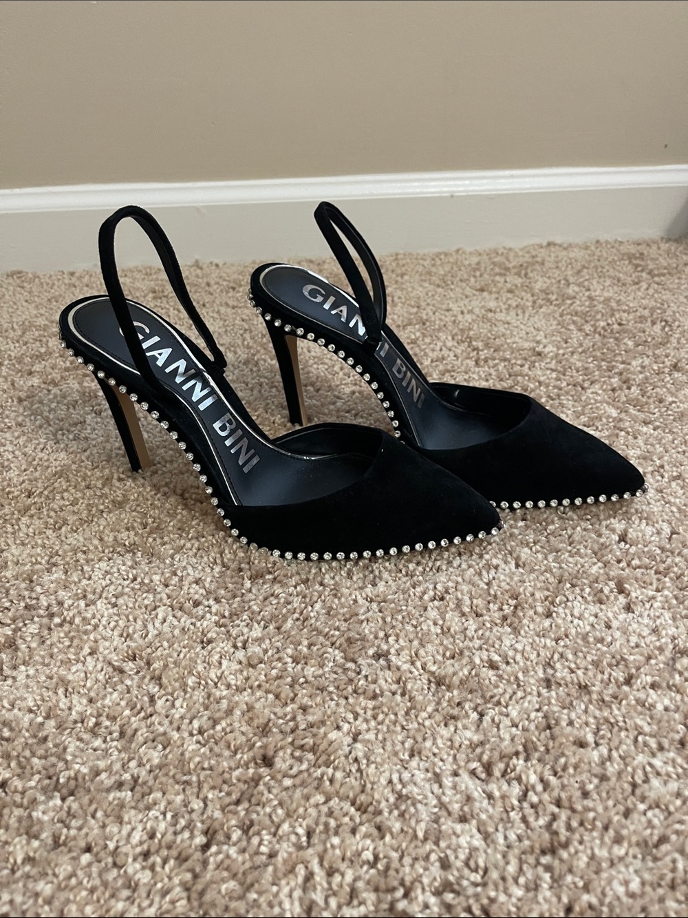 Gianni Bini Black Pointed Slingback Pumps with Silver Stud Trim